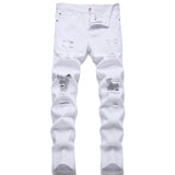 J Shaped Jeans Men's Jeans Ripped White Slim-Fit Straight Trousers