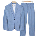 Seersucker Suit Striped Artistic Casual Men's Clothing Two-Piece Set