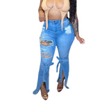 Women Distressed Denim Jeans Ripped Jean Worn Ripped Bell-Bottom Pants Jeans for Women