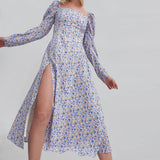 Nina Parker Dresses Long Sleeve Slit Dress Sweet Floral Dress