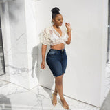 Women Plus Size Denim Shorts High Elastic Denim Pants