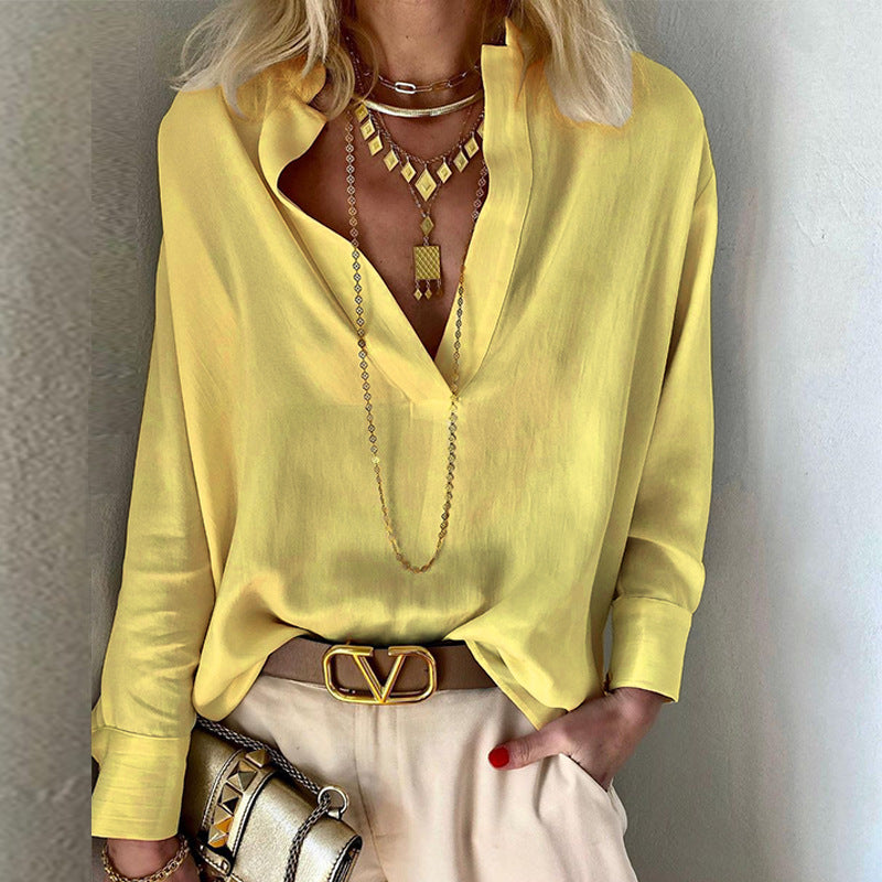 Women Bohemian Shirts Women's Spring Solid Color Long Sleeve