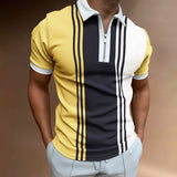 Polo Shirts Casual Short Khaki Stripe Summer Daily T-shirt