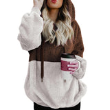 Women Sherpa Jacket Autumn and Winter Pullover Solid Color with Coat and Cap Tops Fleece Sweatshirt
