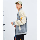 Letterman Jacket Outfit Senior Jackets Varsity Baseball Coat Men's Autumn Color Matching PU Leather Jacket Men Stand Collar Baseball Uniform