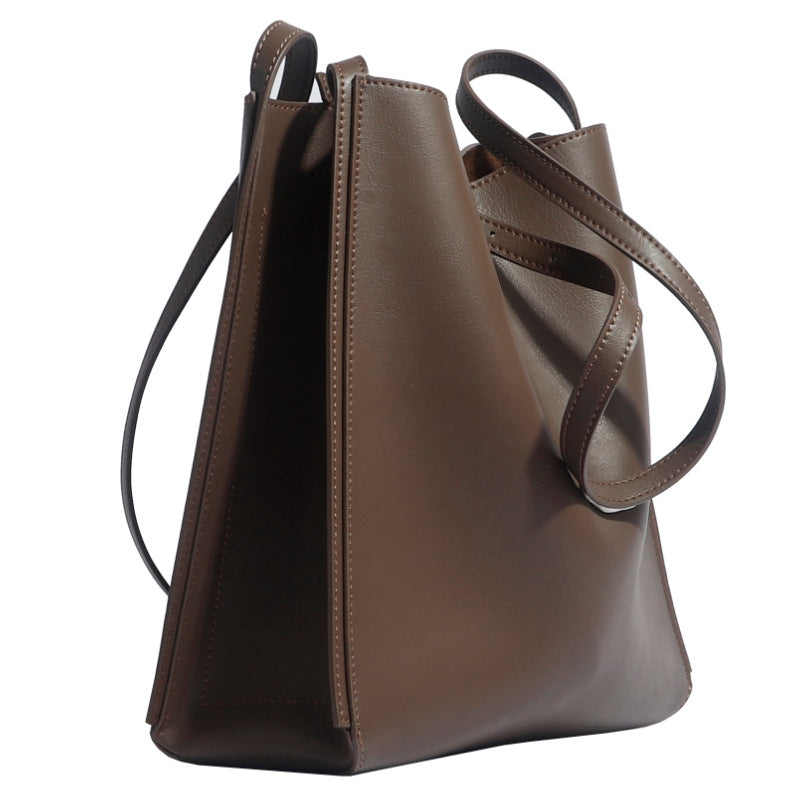 The Teacher Tote Bucket Bag Genuine Leather Bag Large Capacity Women's Bag Tote Bag Women's Crossbody Cowhide Shoulder Bag