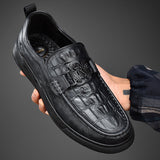 Loafers for Men Crocodile Embossed Casual Leather Shoes Top Layer Cowhide