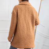 Women Sherpa Jacket Autumn and Winter Double Breasted Lamb Furry Coat Loose Lapels Plush Trench Coat