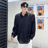 Transparent Shirt for Men Hollow out Oversize Long Sleeve Sun Protection Shirt Loose Shirt