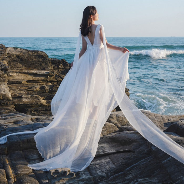 Prom Dresses White Dress Summer Niche Mop Dress Super Long French Light Wedding Dress Seaside Vacation Beach Dress for Women