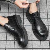 Indo Western Shoes Autumn Men's Leather Shoes Cowhide Platform Height Increasing British Style Casual Brogue Business Men's Shoes