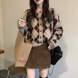 Preppy Aestitic Outfits Plaid Knitted Cardigan Jacket