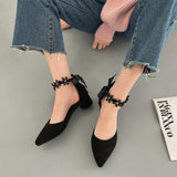 Nude Pumps Block Heel Bow Rhinestone High Heel Shoes