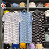 Yankees Summer Short Sleeve round Neck Full Printed Vintage Skirt Long Loose T-shirt