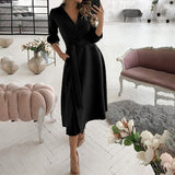 Work Dresses for Girls Women's Autumn Printed Plaid Lapel Lace-up Dress