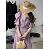 Kim Kardashian Marilyn Monroe Dress Summer French Gentle Square Collar Dress