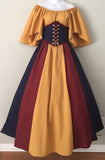 Vintage Empire Waist Dress Stitching Flounced Sleeve Lace-up Cinched Swing Dress Dress for Women