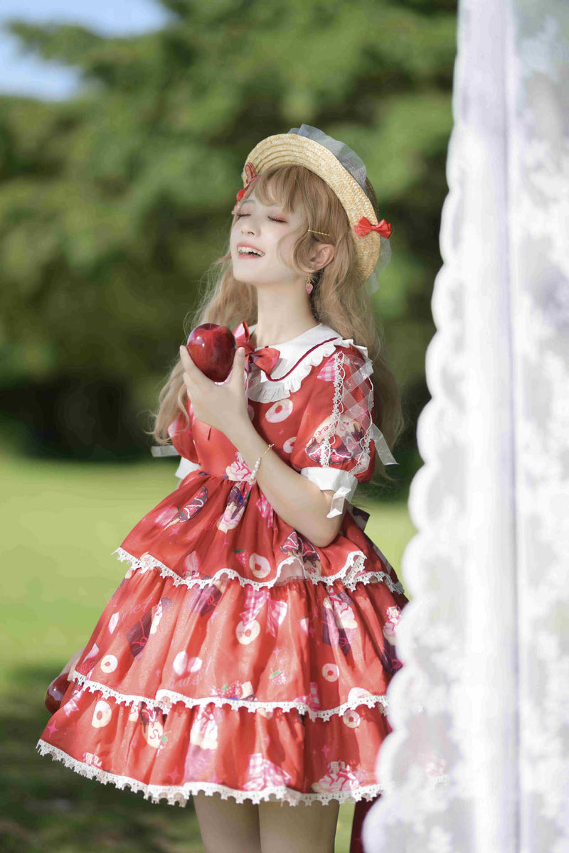 Gothic Lolita Harajuku Style Clothing Strawberry Donut Lolita Short Sleeve Op Dress for Women