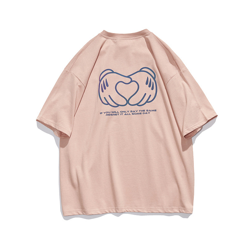 Men's T-shirt Summer Reflective Love Cartoon Short-Sleeved T-shirt Men Loose Casual Half Sleeves