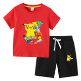 Children Pokemon Pikachu Tshirts & Shorts Short Sleeve Shorts Suit Leisure Sports Neutral