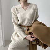Work Dresses for Girls Autumn and Winter Vintage Knitted Dress Woolen Skirt Women