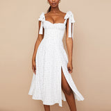 Women Summer Dresses  Midi Dress   Sexy Floral Backless Suspender Dress
