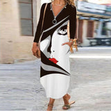 Work Dresses with Pockets Women's Dress Autumn and Winter Printed Skirt with Zipper Pocket Dress