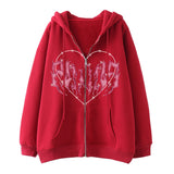 Skeleton Hoodie Winter Fleece Women's Long Sleeve Hoodie Heart-Shaped Clothes Printed Zipper
