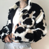 Women Dalmatian Coat Autumn and Winter Cows Pattern Plush Loose High Collar Women