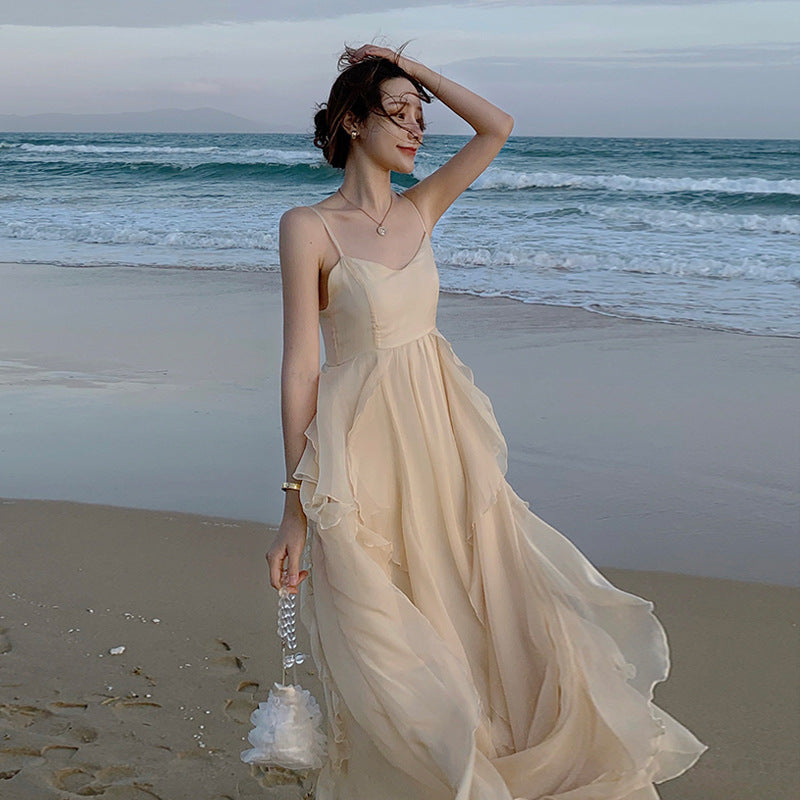 Fairy Dress Beach Dress Fairy Dress Long Summer Clothes Holiday Super Mori Sweet Spaghetti-Strap Dress