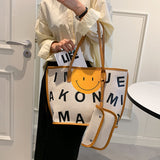 The Teacher Tote Canvas Bag Women's Bag Summer Smiling Face Bag Cartoon Lunch Box One-Shoulder Bucket Work Large Capacity Tote