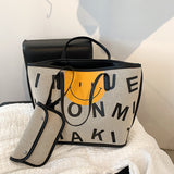 The Teacher Tote Canvas Bag Women's Bag Summer Smiling Face Bag Cartoon Lunch Box One-Shoulder Bucket Work Large Capacity Tote