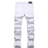 J Shaped Jeans Men's Straight Ripped White plus Size Pleated Denim Trousers
