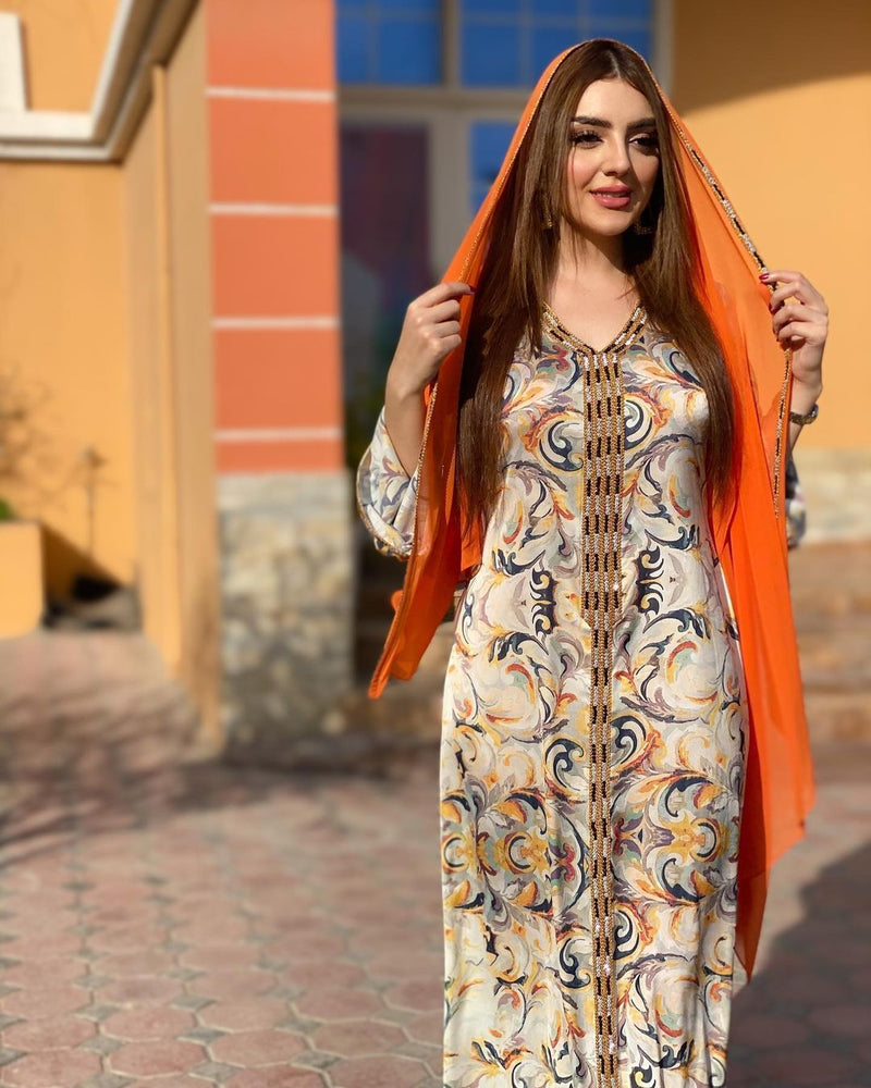 Muslim Women Stylish Kashibo Abaya Muslim Ladies Long Gown Islamic Clothing Jilbab Jalabiya Fashion Print Dress