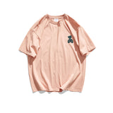 Summer Back Cartoon Bear Laser Printed Short-Sleeved T-shirt Men's Fashionable Loose Casual Student Top