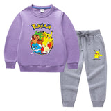 Children Pokemon Pikachu Hoodie & Pant Set Sweater Suit Solid Color Cotton Warm Trend