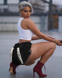 Women Plus Size Denim Shorts Sexy High Waist Strap Denim Hot Pants
