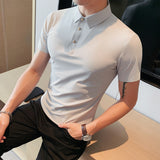 Men Polo Shirts Slim Fit Solid Color Polo Collar Short Sleeve T-shirt