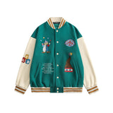 Letterman Jacket Outfit Senior Jackets Varsity Baseball Coat Cartoon Color Contrast Patchwork Baseball Uniform Men