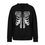 Skeleton Hoodie Spring and Autumn Leisure Sweatshirt Halloween Skull Print Pullover Hooded Zip Cardigan