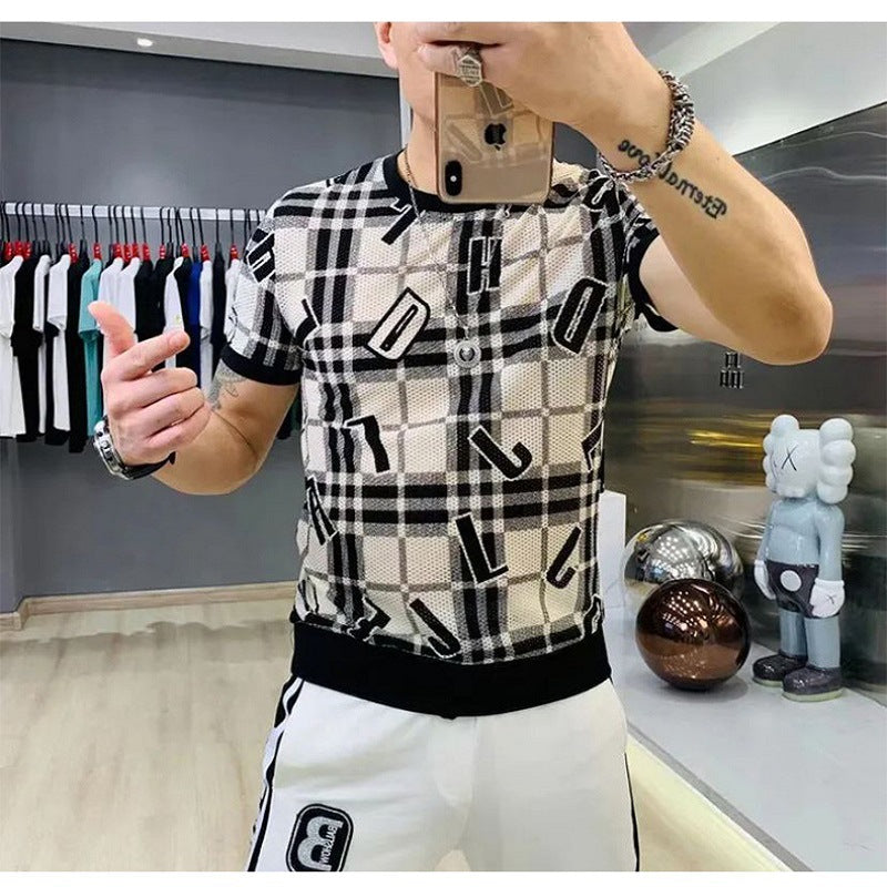 Moisture Wicking T Shirts Round Neck Plaid