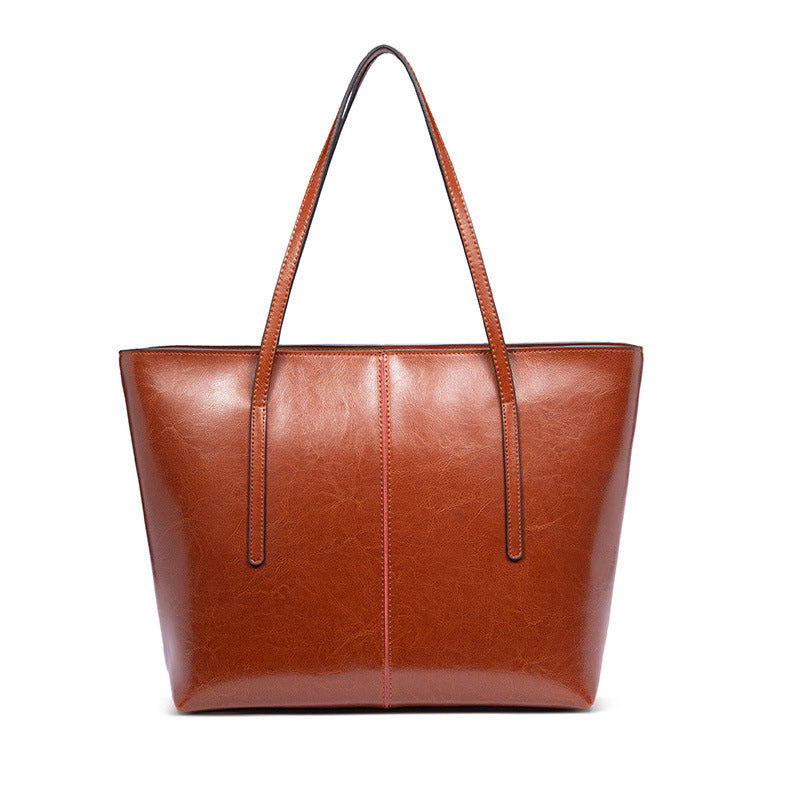The Teacher Tote Simple Leather Women Bag Vintage Tote Bag Cowhide Portable Shoulder Crossbody Bag
