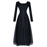 Work Dresses for Teachers Spring and Autumn Slim Fit Long Sleeve Mesh Patchwork Knitting Long Dress