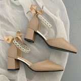 Nude Pumps Block Heel French Style High Heels Women's Chunky Heel Sandals