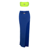 Women Top & Skirt 2 Piece Set Summer Cropped Tank Top High Waist Hip Skirt Suit