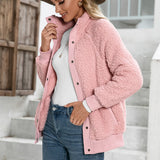 Women Sherpa Jacket Lamb Wool Cardigan Coat Double-Sided Plush Jacket Coat Top