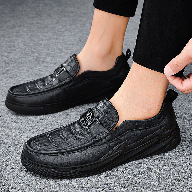 Loafers for Men Crocodile Embossed Casual Leather Shoes Top Layer Cowhide
