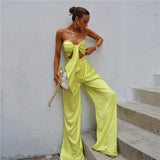 Women Top & Pant 2 Piece Set Summer Cropped Tube Top High Waist Hip Wide Leg Pants Casual Suit