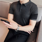 Men Polo Shirts Summer Casual Striped Lapel T-shirt