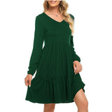 Work Dresses with Pockets Casual Autumn Long Sleeve Loose Dress with Pockets